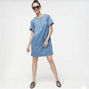 NWT J. Crew Mini Denim Short Sleeve Shirt Dress in Pacific Blue Size XS, 0